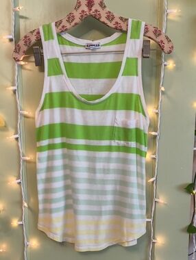 Women's 🆓 Express Green Yellow White Striped Racerback Tank Top XS